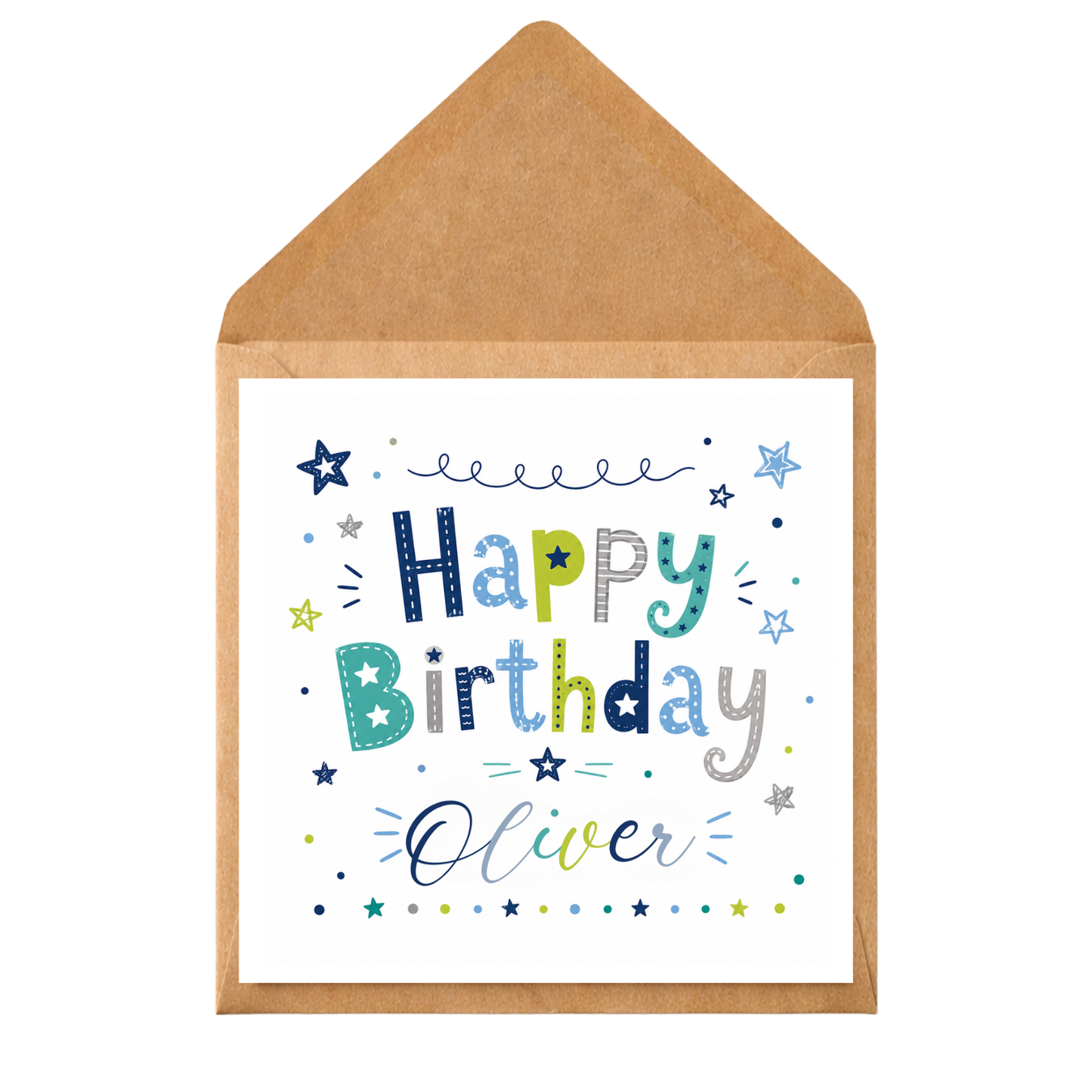 Personalised Boys Birthday Card | Custom Name Birthday Card for Son, Grandson, Nephew | Blue Green Birthday Card | Handmade Birthday Card