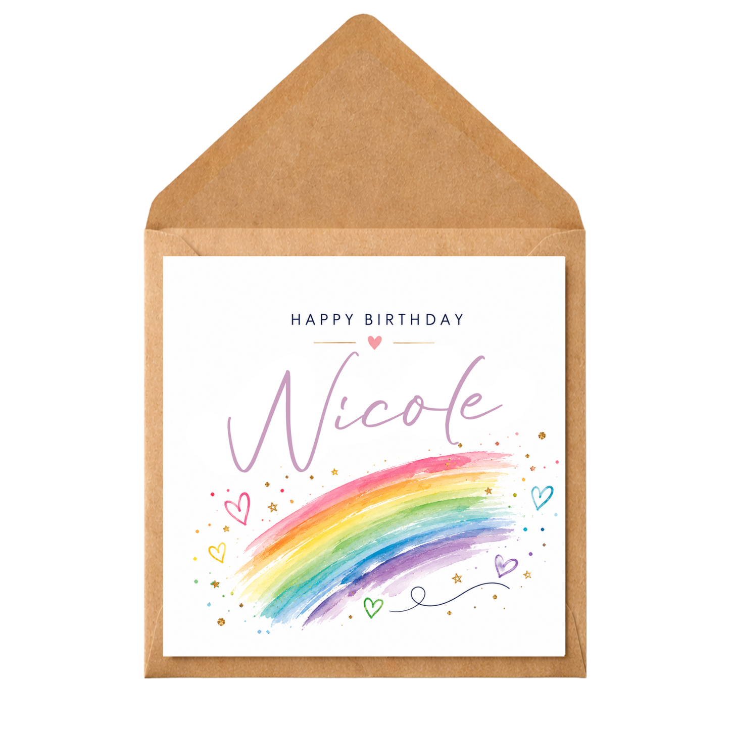 Personalised Watercolour Birthday Card | Custom Name Birthday Card for Her | Elegant Rainbow Card | Daughter Sister Friend Mum Birthday