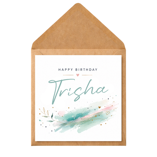 Personalised Watercolour Birthday Card | Custom Name Birthday Card for Her | Elegant Green & Gold Floral Card | Daughter Sister Friend Mum Birthday