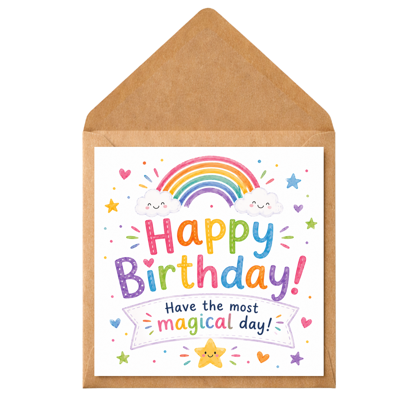 Rainbow Birthday Card for Child | Magical Birthday Card | Cute Rainbow Greeting Card | Colourful Kids Birthday Card | Happy Birthday Card for Boy or Girl