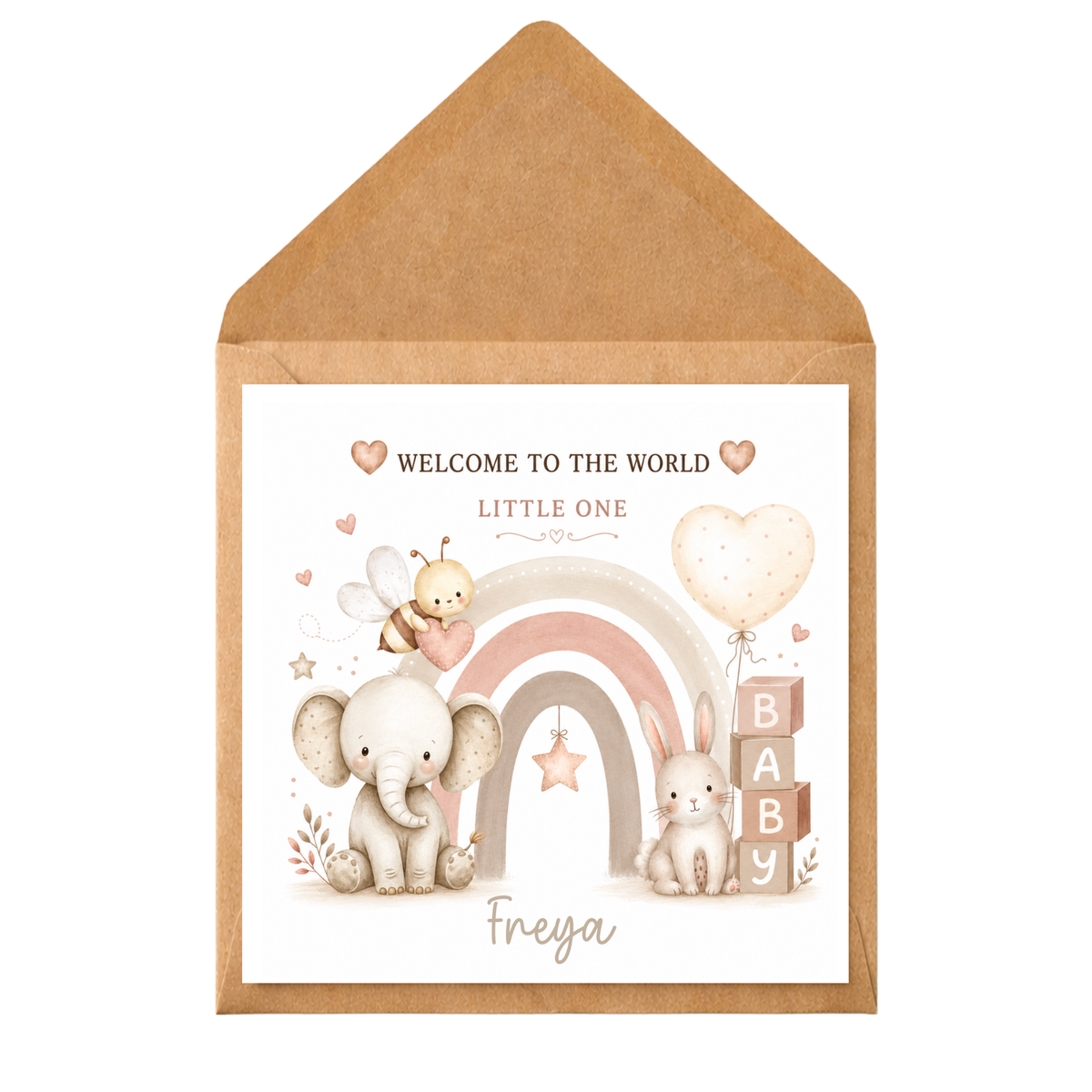 Personalised New Baby Card – Welcome to the World Little One – Baby Girl or Boy Greeting Card – Custom Name Card