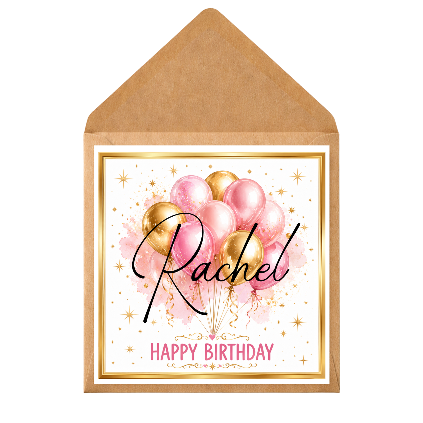 Personalised Pink & Gold Balloon Birthday Card • Any Name • Ladies Birthday Card • Elegant Balloon Birthday Card