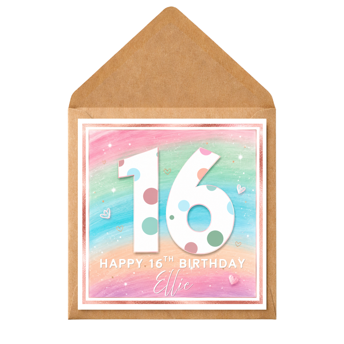 Personalised 16th Birthday Card Daughter | Custom Name & Age Birthday Card | Sweet 16 Card | Pastel Rainbow Birthday Card | Special Milestone Birthday
