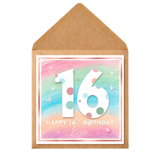 Personalised 16th Birthday Card Daughter | Custom Name & Age Birthday Card | Sweet 16 Card | Pastel Rainbow Birthday Card | Special Milestone Birthday