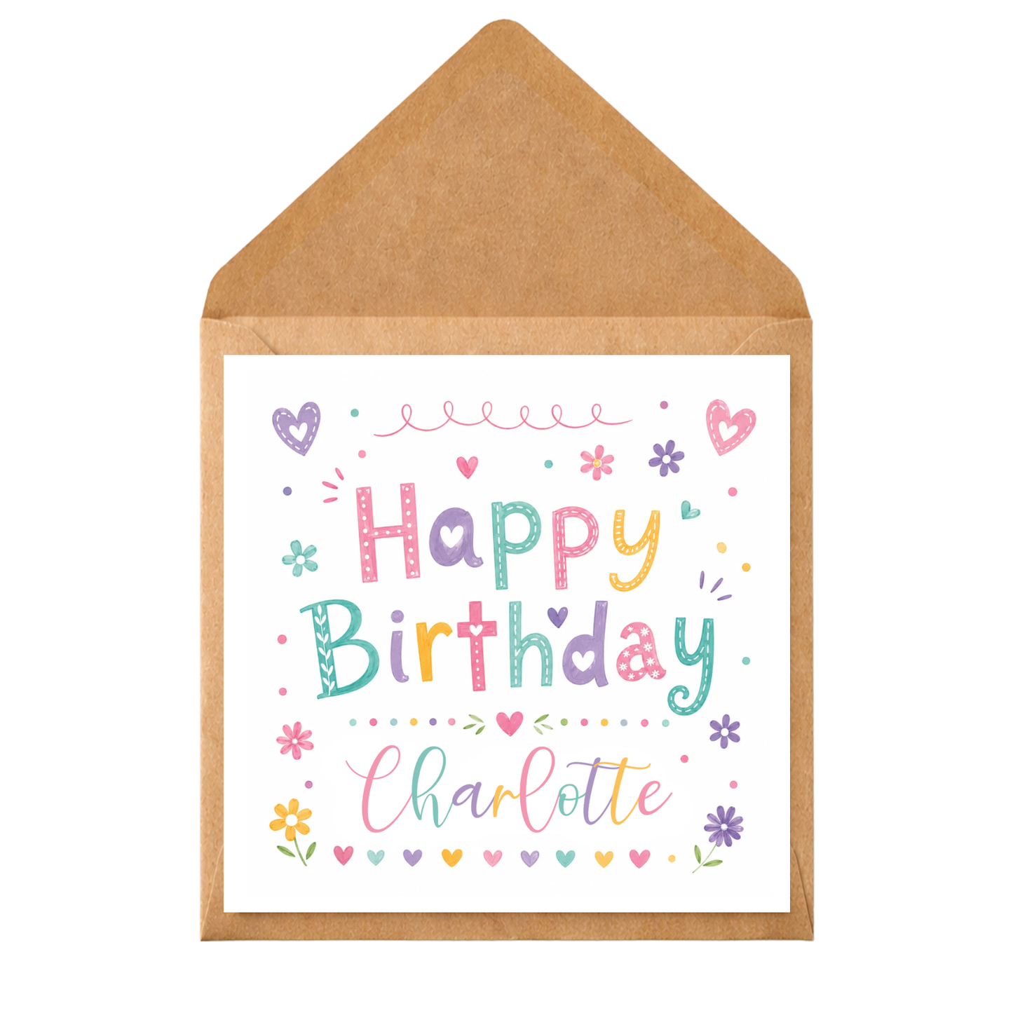 Personalised Happy Birthday Card for Girls | Custom Name Birthday Card | Colourful Children's Birthday Card | Cute Hand Drawn Birthday Card