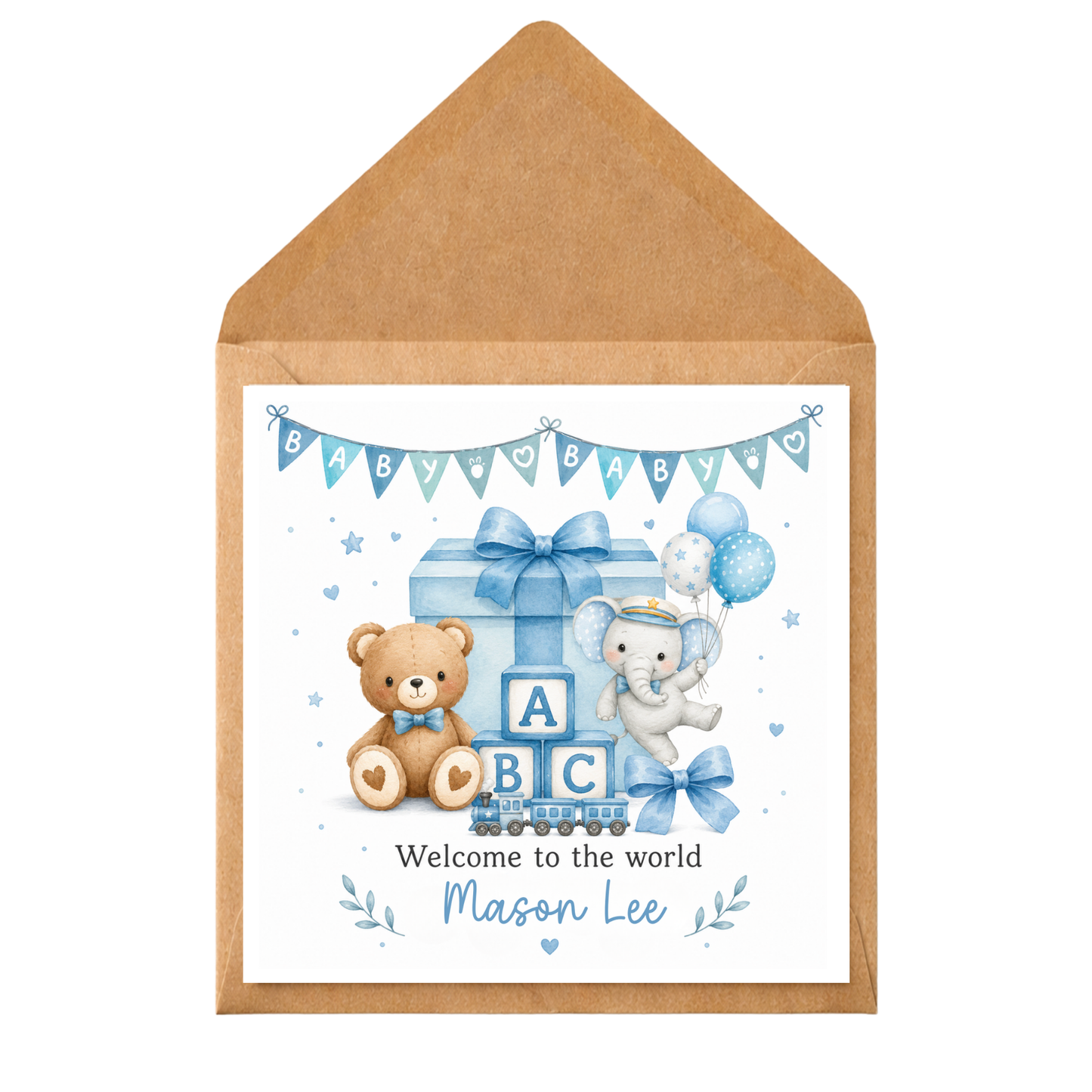 Personalised New Baby Boy Card: Welcome to the World