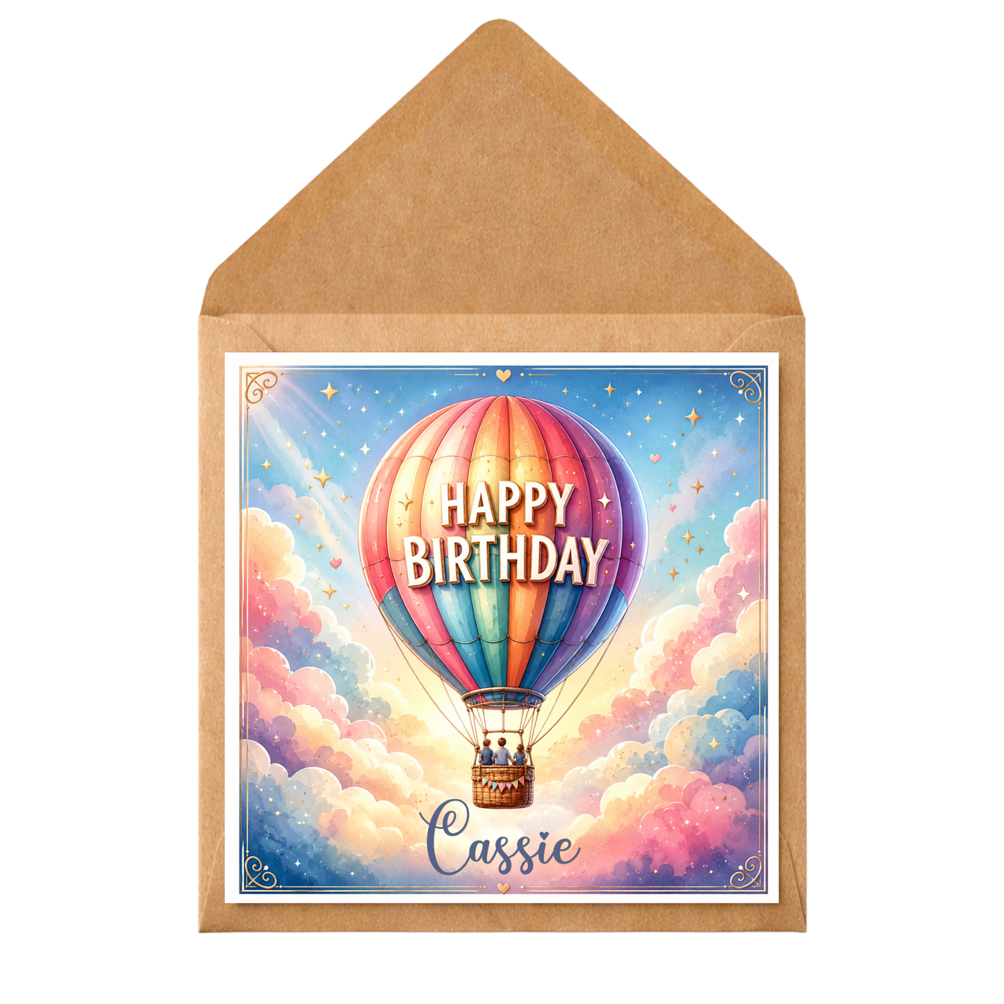 Personalised Hot Air Balloon Birthday Card | Dreamy Watercolour Birthday Card | Custom Name Birthday Card
