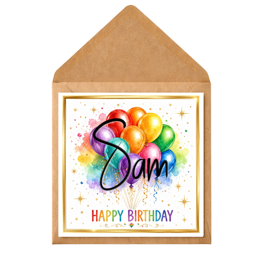 Personalised Rainbow Balloon Birthday Card | Custom Name Birthday Card | Colourful Happy Birthday Card | Any Age Card