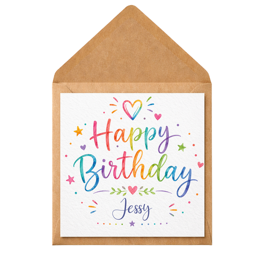 Personalised Rainbow Birthday Card | Custom Name Birthday Card | Colourful Watercolour Birthday Card | Happy Birthday Card for Her, Daughter, Sister, Friend