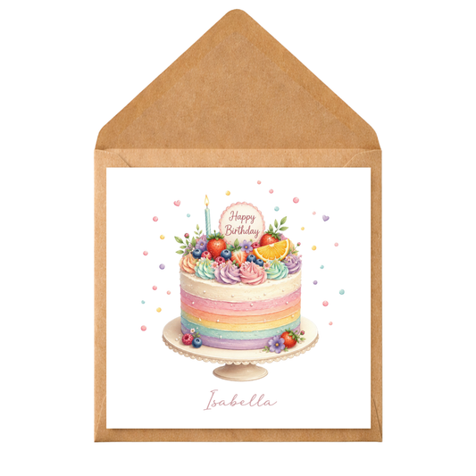 Personalised Birthday Cake Card | Custom Name Birthday Card | Luxury Watercolour Cake Greeting Card | Female Birthday Card | Mum Sister Friend Daughter