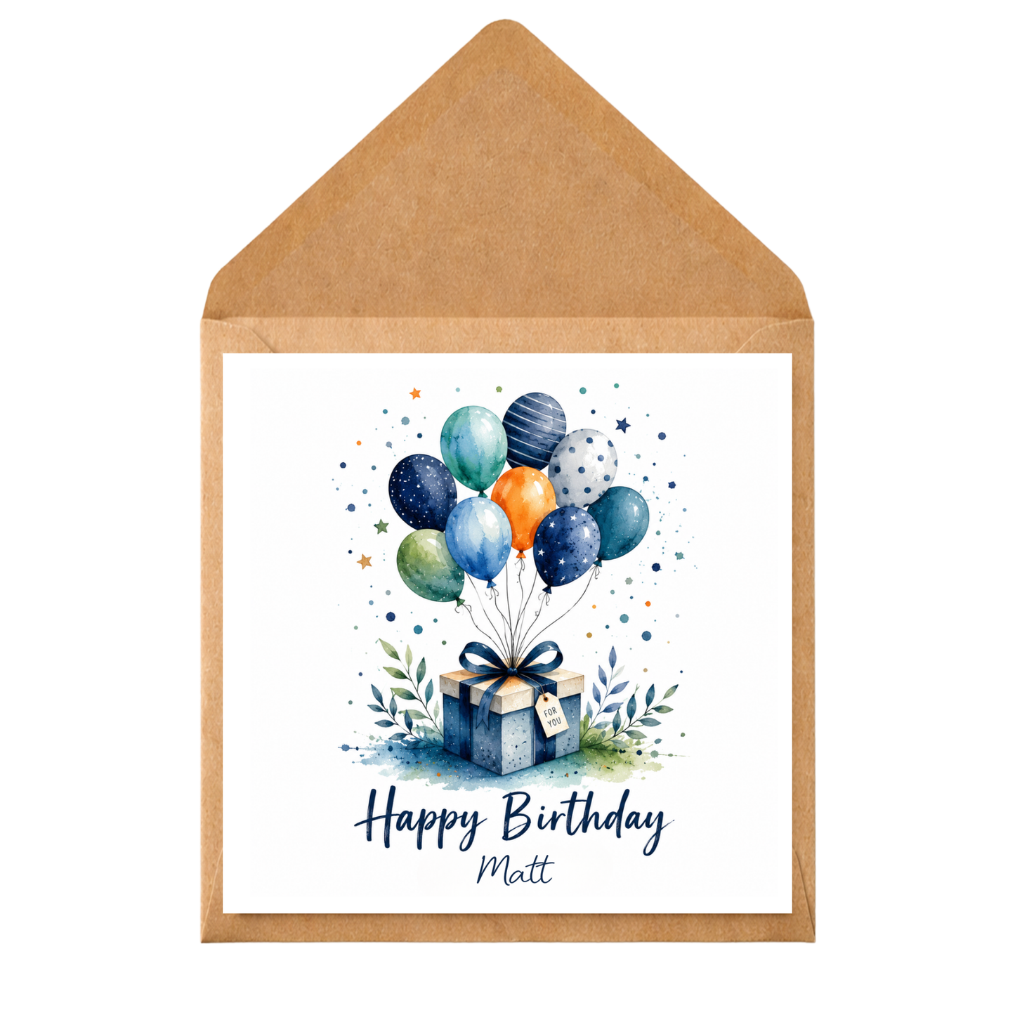 Personalised Birthday Card with Balloons & Gift | Watercolour Birthday Card | Custom Name Birthday Card | Handmade Birthday Greeting Card
