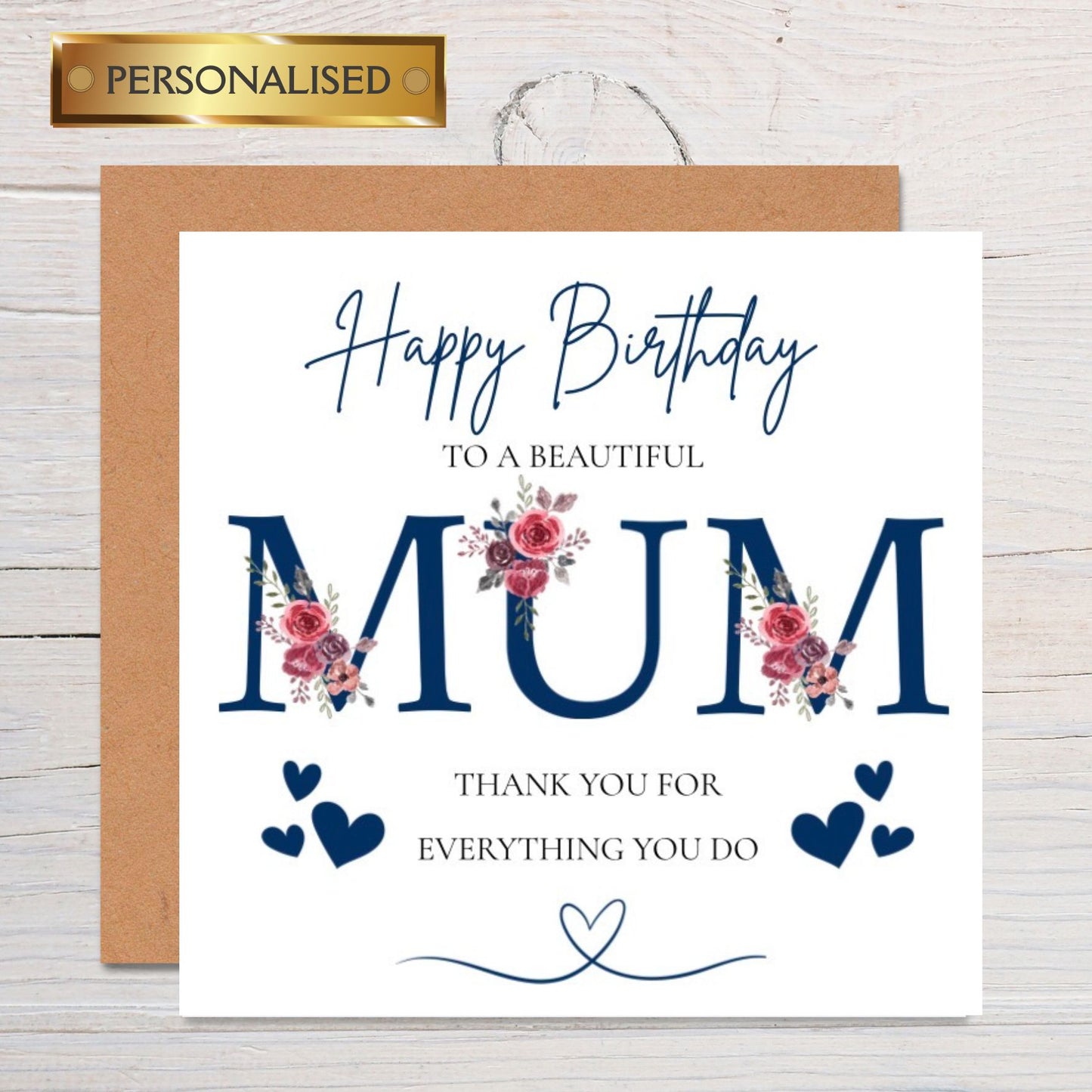 Personalised Blue Floral Birthday Card for Mum: Handmade Keepsake