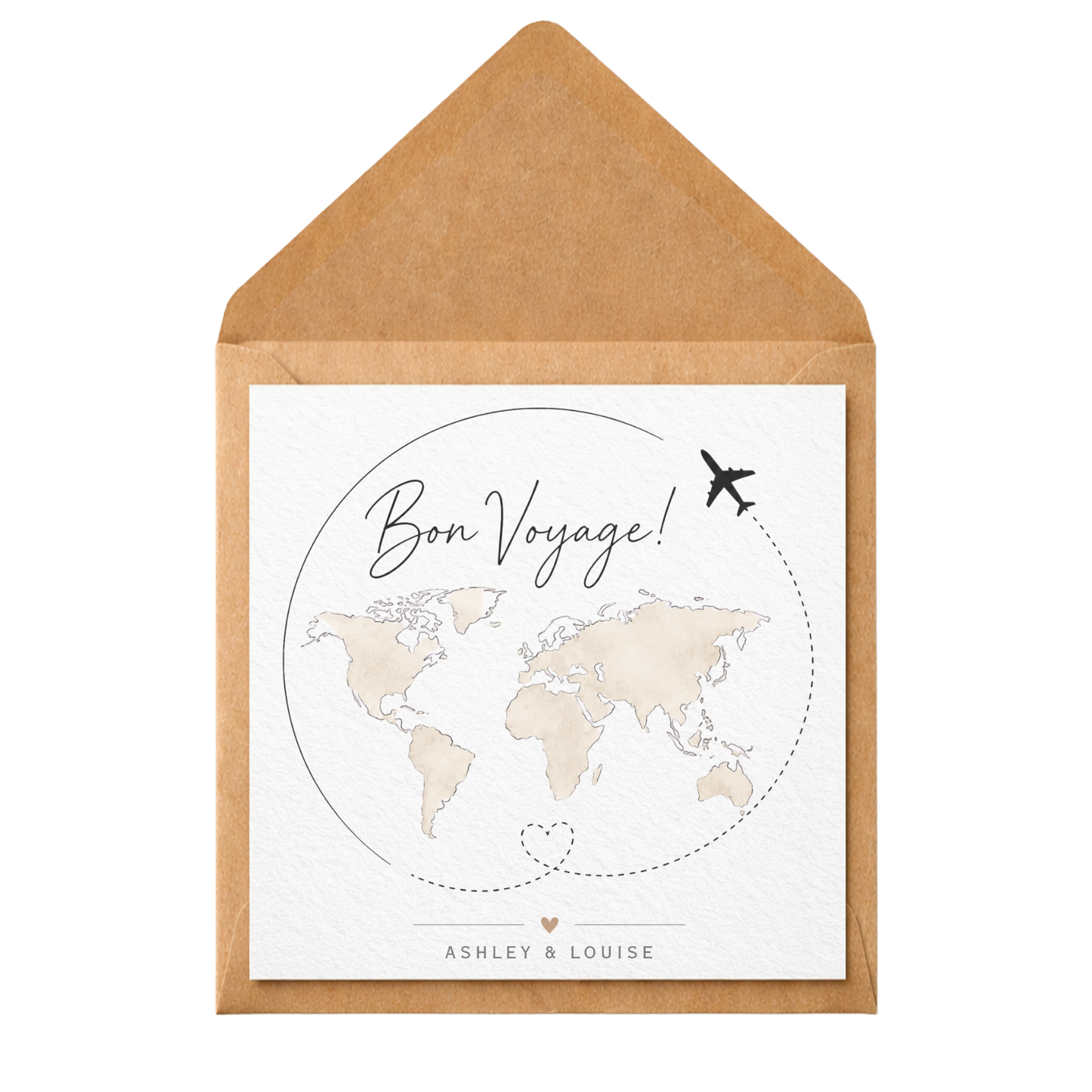 Personalised Bon Voyage Card | Travel Goodbye Card | Going Away Card | World Travel Farewell Card | Custom Names Card