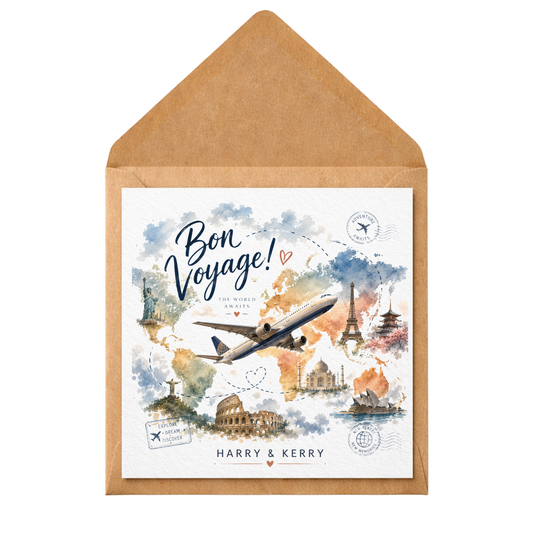 Personalised Bon Voyage Card | Travel Farewell Card | Going Away Card | Adventure Awaits Card | Custom Travel Card | Holiday Send Off Gift