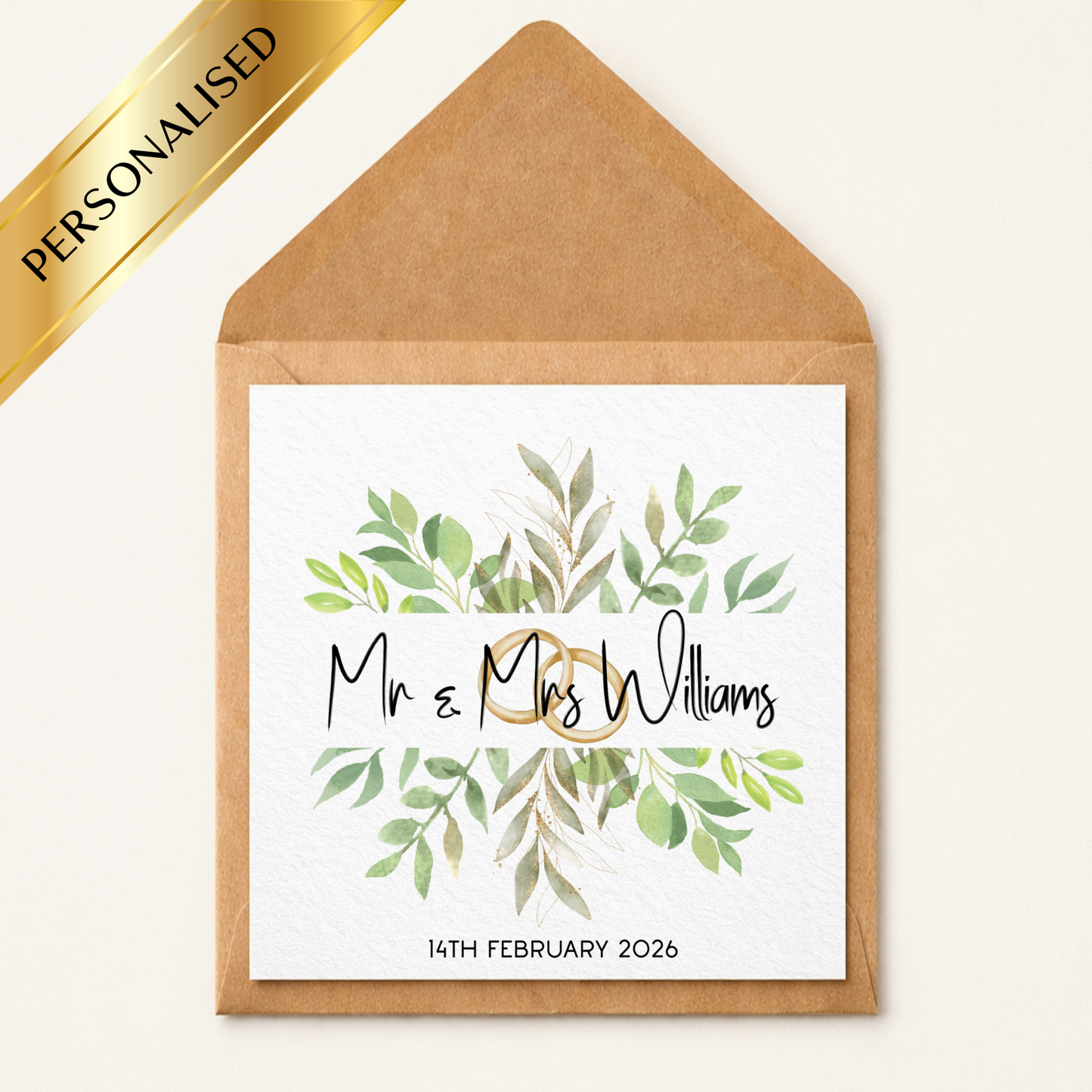 Personalised Wedding Card | Mr & Mrs Wedding Card | Custom Wedding Congratulations Card | Personalised Couple Names Card | Botanical Wedding Card