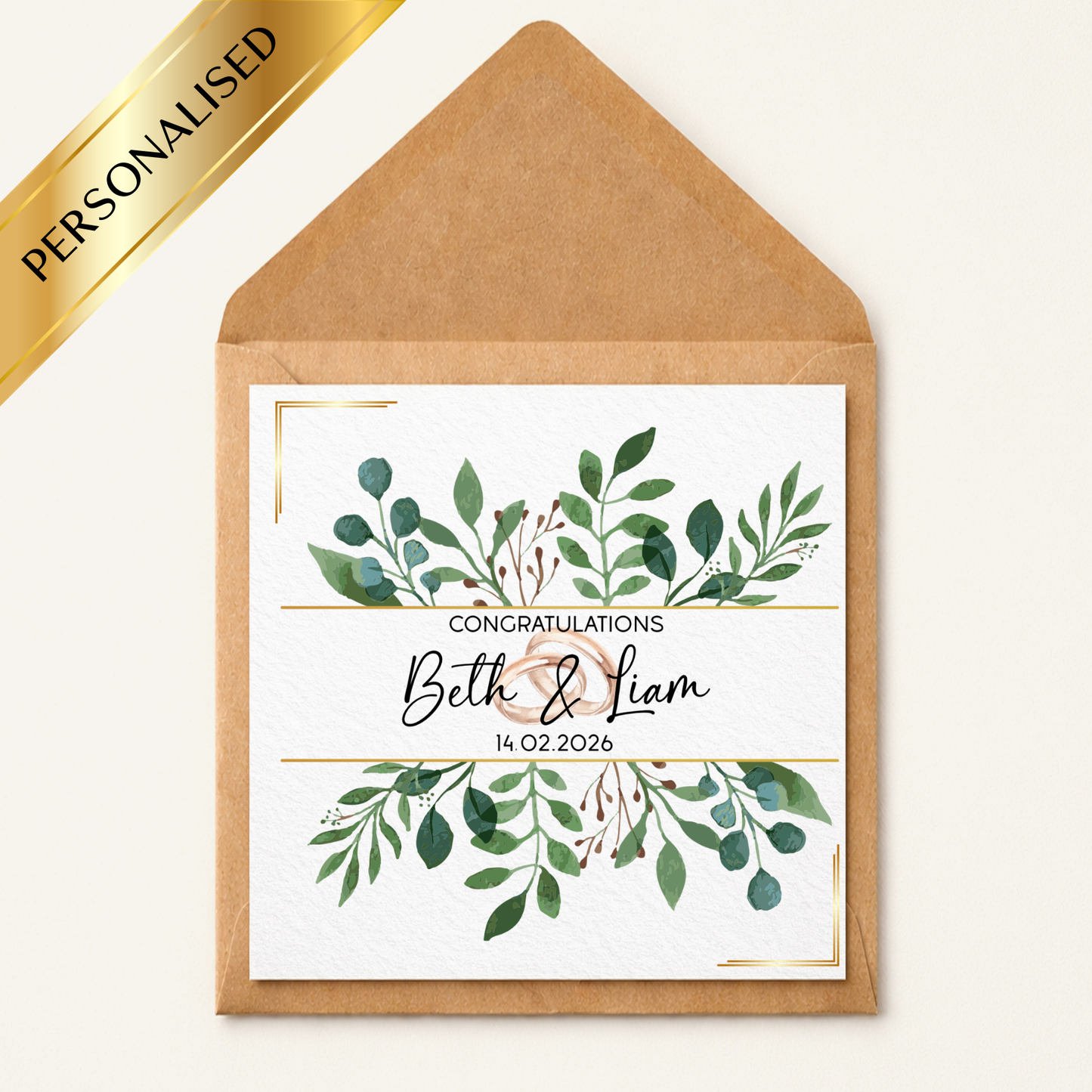Personalised Botanical Wedding Card | Mr & Mrs Congratulations Keepsake