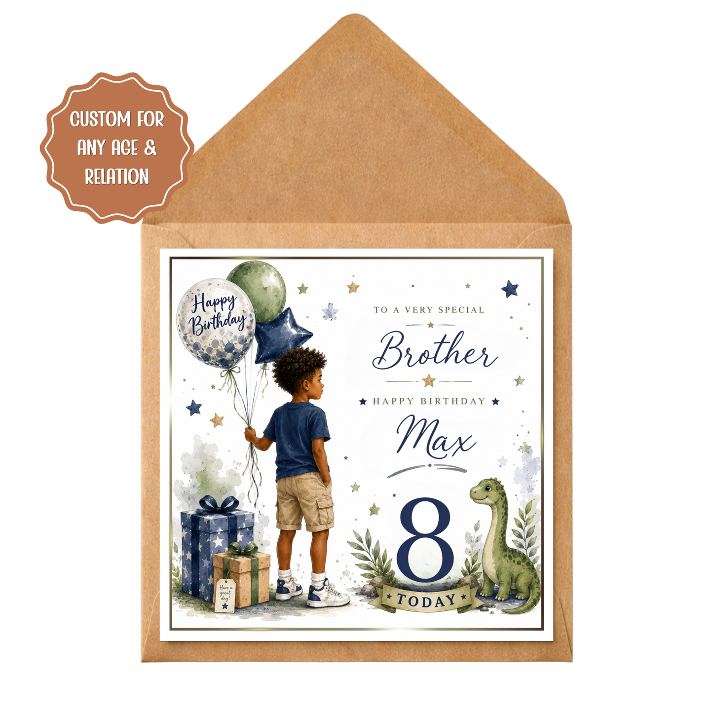 Personalised Boys Birthday Card | Custom Son Grandson Brother Birthday Card | Any Age | Blue Watercolour Card | Kids Birthday