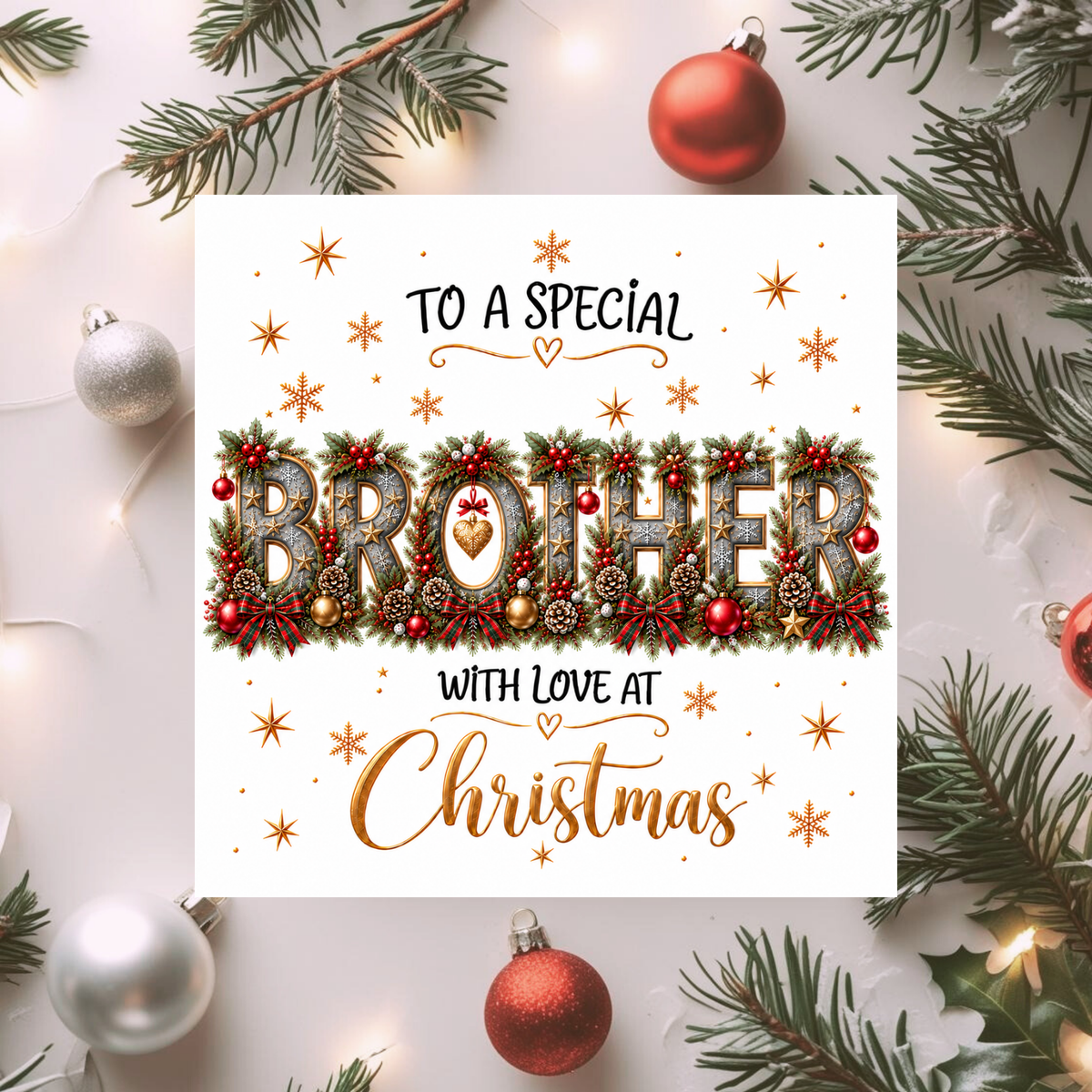 Brother Christmas Card, Special Brother Xmas Card, Luxury Traditional Festive Card, With Love at Christmas, Keepsake Christmas Greeting Card