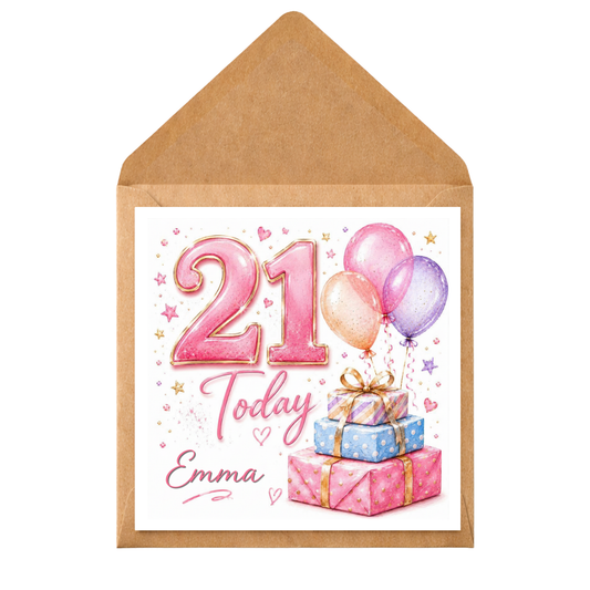 Personalised 21st Birthday Card: Custom Name & Age, Handmade