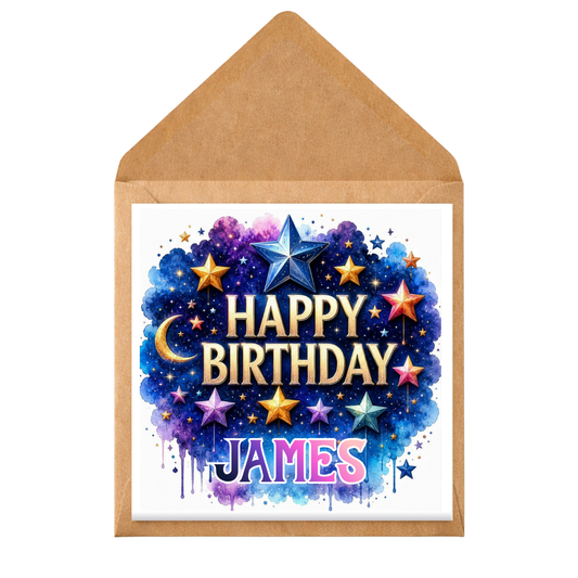 Personalised Birthday Card – Any Name & Relation – Celestial Stars Birthday Card – Custom Birthday Card For Him Her – Printed Inside Option