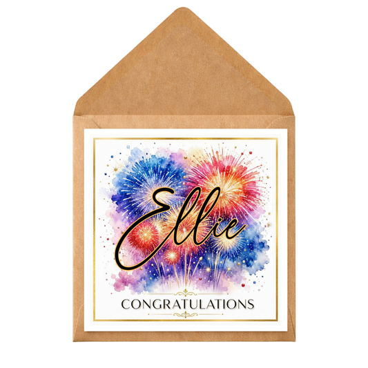 Personalised Congratulations Fireworks Card – Any Name | Celebration Card | Exam Results | Graduation | New Job | Achievement Card
