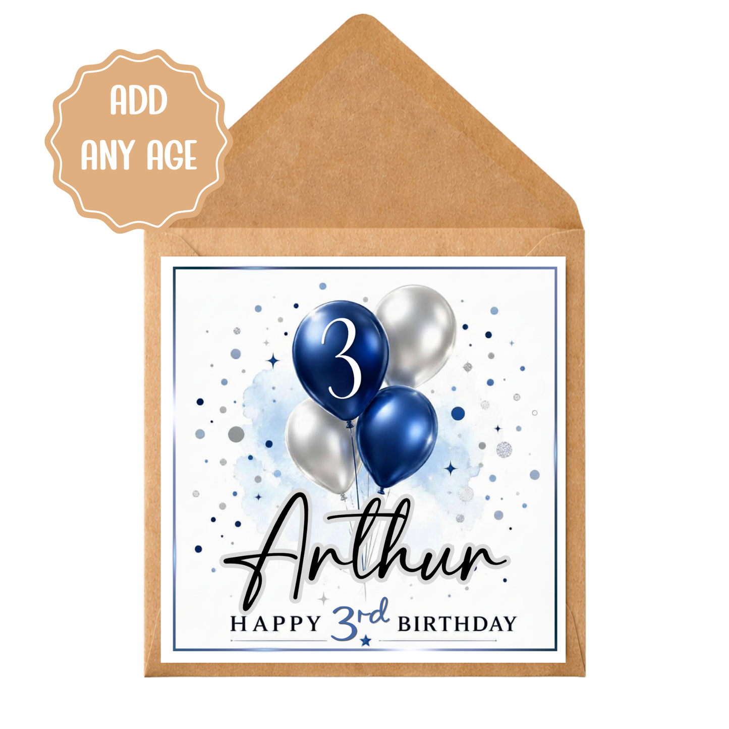 Personalised Birthday Card for Boys | Any Age Birthday Card | Blue Balloon Birthday Card | Custom Name Card | Son Grandson Nephew