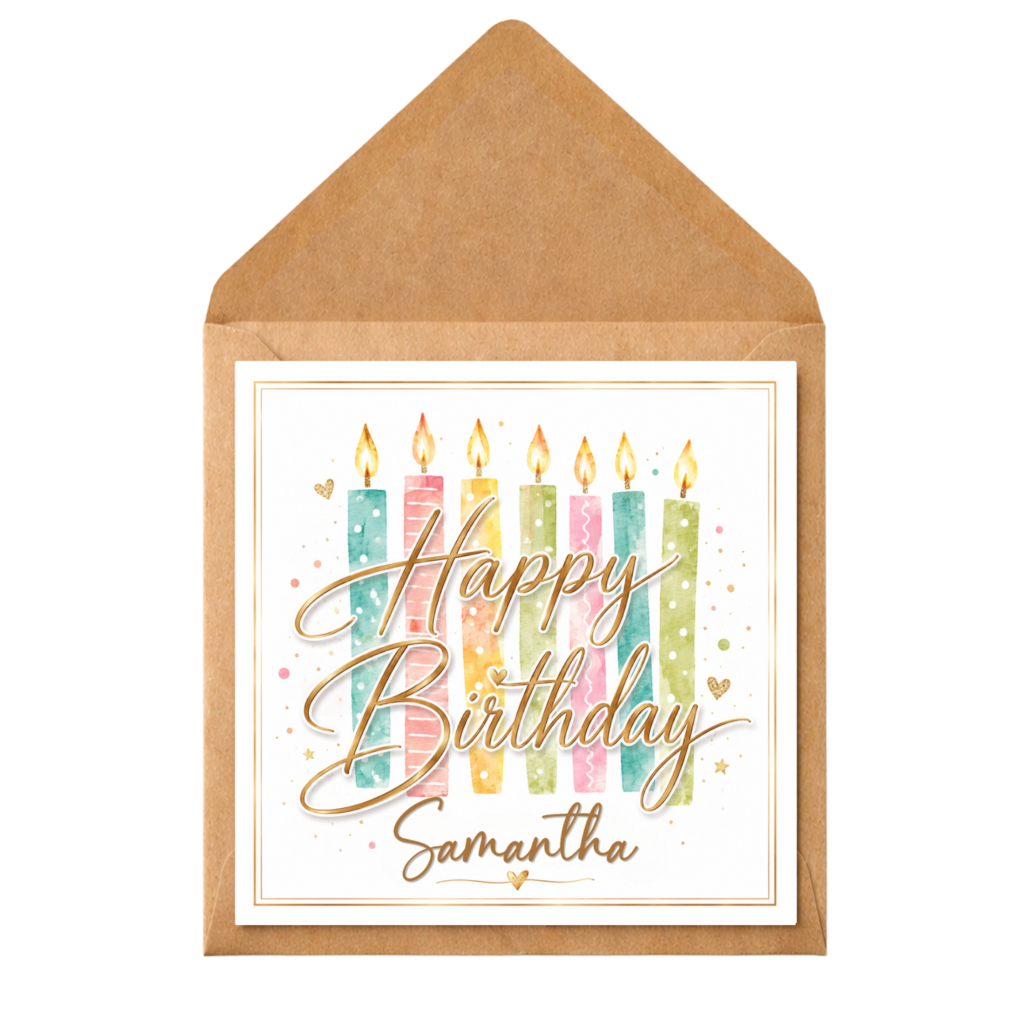 Personalised Happy Birthday Card, Custom Name Birthday Card, Colourful Candle Birthday Card, Personalised Birthday Card For Him Her, Any Name Card