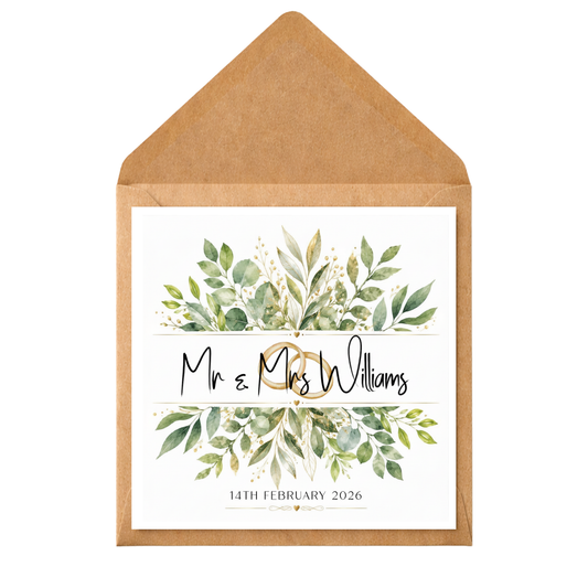 Personalised Wedding Card | Mr & Mrs Wedding Card | Custom Wedding Congratulations Card | Personalised Couple Names Card | Botanical Wedding Card