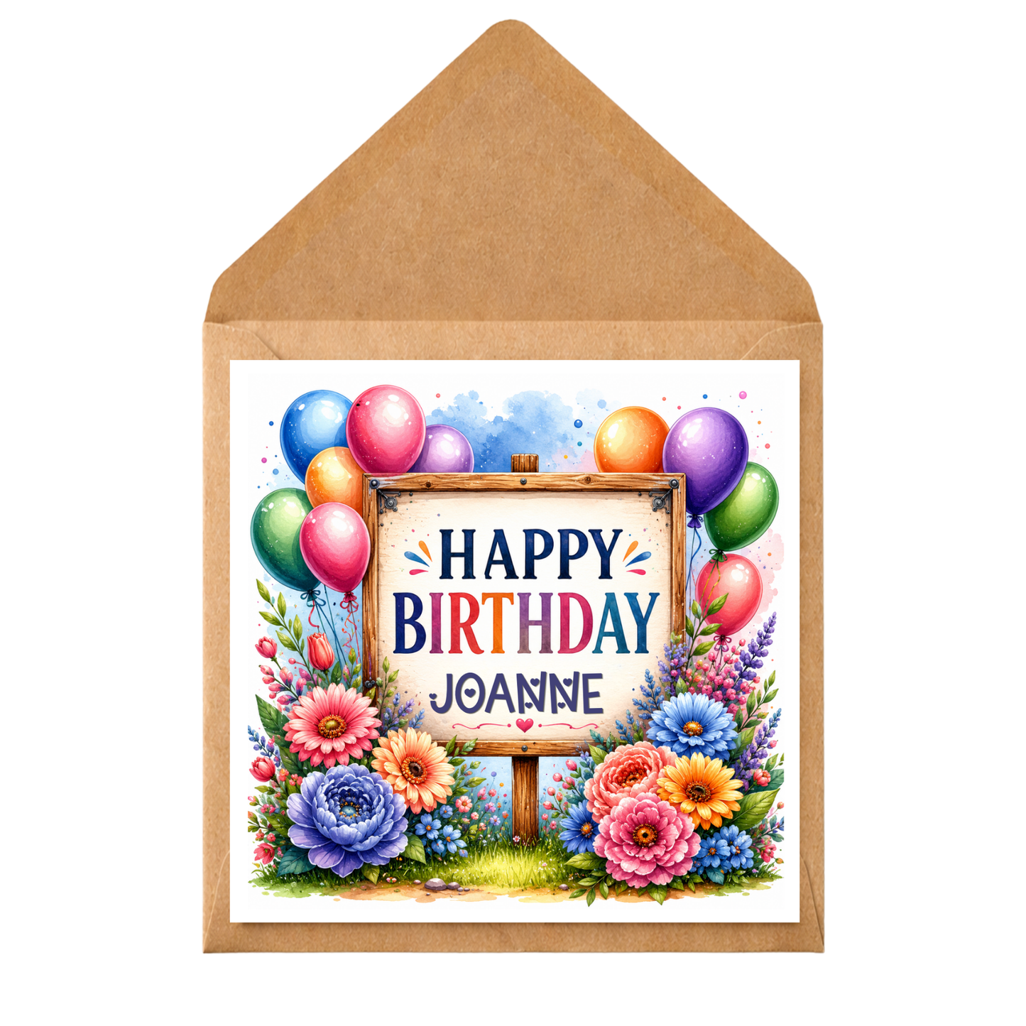 Personalised Birthday Card • Custom Name or Relation • Floral Birthday Card with Balloons • Any Age • Printed Inside Message Option • Handmade Custom Card