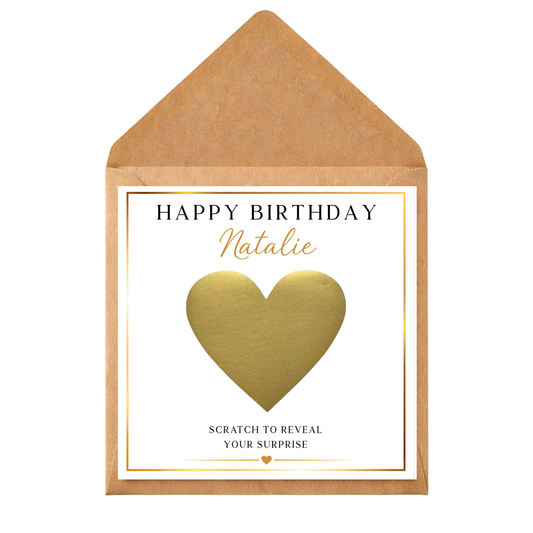 Personalised Scratch Off Birthday Card | Scratch Reveal Gift Voucher Card | Surprise Birthday Gift | Custom Scratch Heart Card