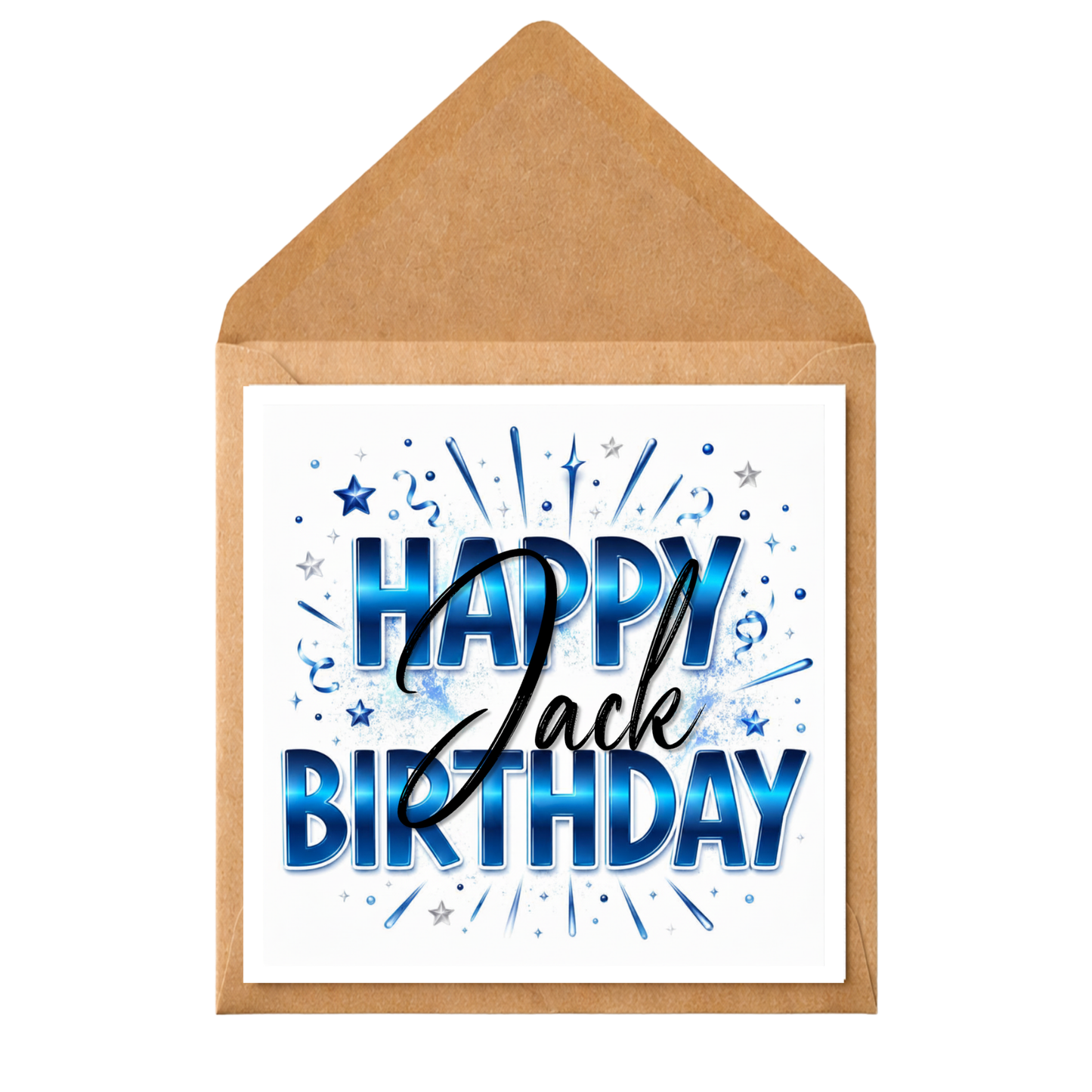 Personalised Happy Birthday Card – Any Name & Relation | Blue Modern Birthday Card | Custom Birthday Card