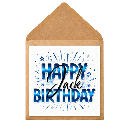 Personalised Happy Birthday Card – Any Name & Relation | Blue Modern Birthday Card | Custom Birthday Card
