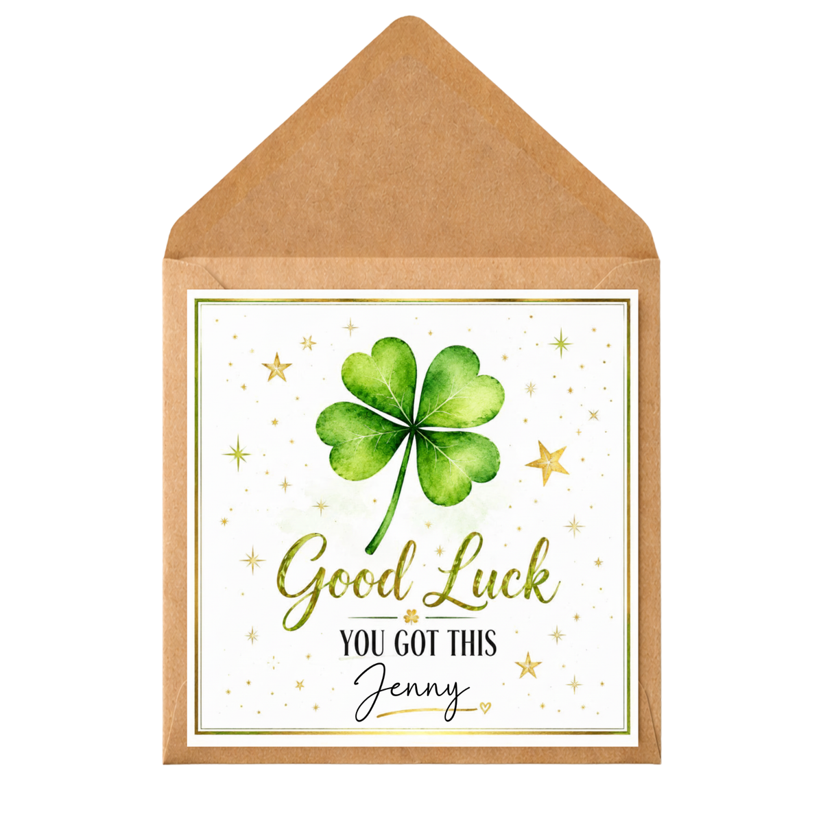 Personalised Good Luck Card With Name | Four Leaf Clover Lucky Card | Exam Good Luck Card | New Job Good Luck | Custom Encouragement Card