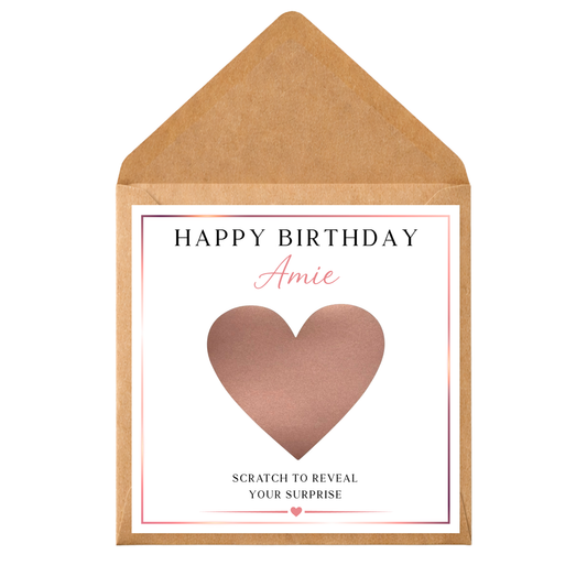 Personalised Scratch Off Birthday Card | Scratch Reveal Gift Voucher Card | Surprise Birthday Gift | Custom Scratch Heart Card
