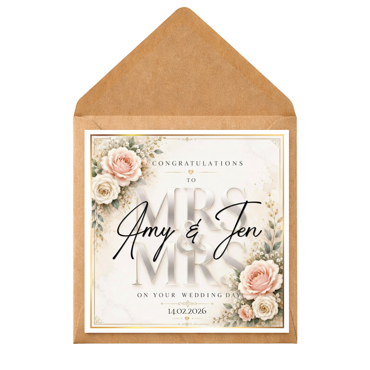 Personalised Mrs & Mrs Wedding Card | Mrs & Mrs Wedding Card | Custom Names Wedding Congratulations Card | Mrs & Mrs Wedding Day Card