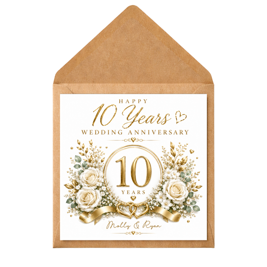 Personalised 10th Wedding Anniversary Card | Tin Anniversary Card | Custom Names Anniversary Card for Husband Wife Couple