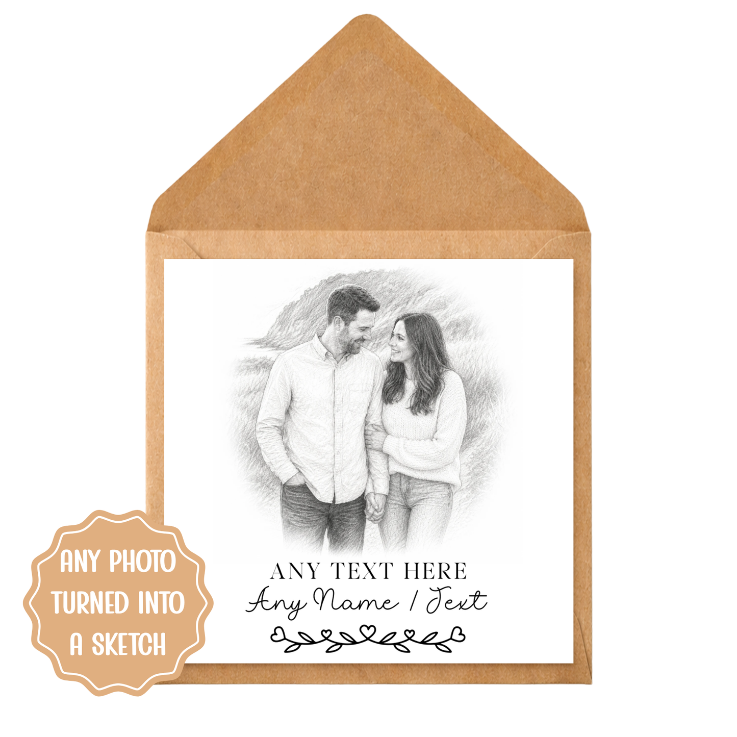 Personalised Photo Sketch Card | Custom Watercolour Portrait Greeting Card