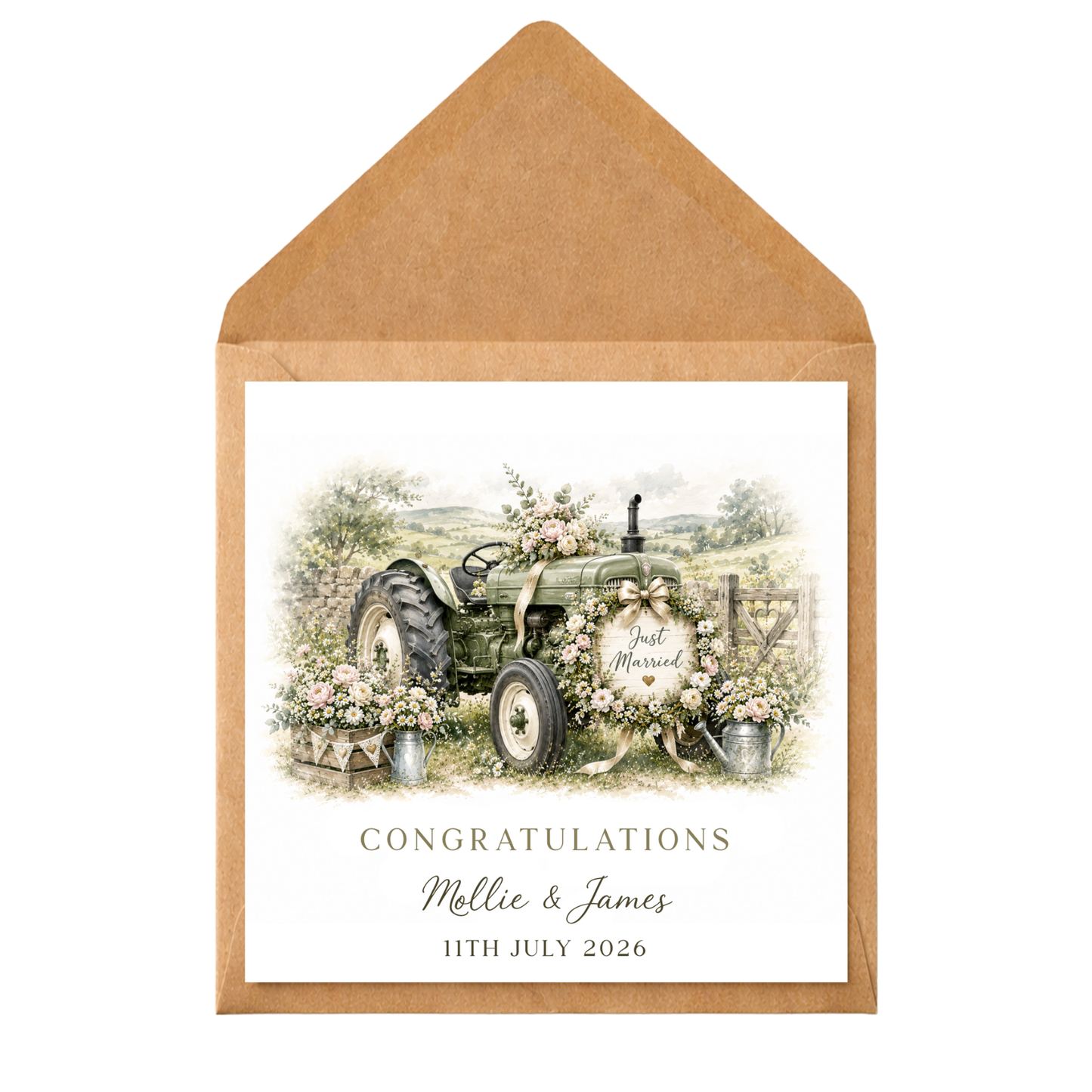 Personalised Tractor Wedding Card, Rustic Wedding Congratulations Card, Just Married Tractor Card, Custom Couple Wedding Card, Farming Wedding
