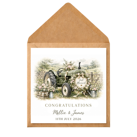 Personalised Tractor Wedding Card, Rustic Wedding Congratulations Card, Just Married Tractor Card, Custom Couple Wedding Card, Farming Wedding