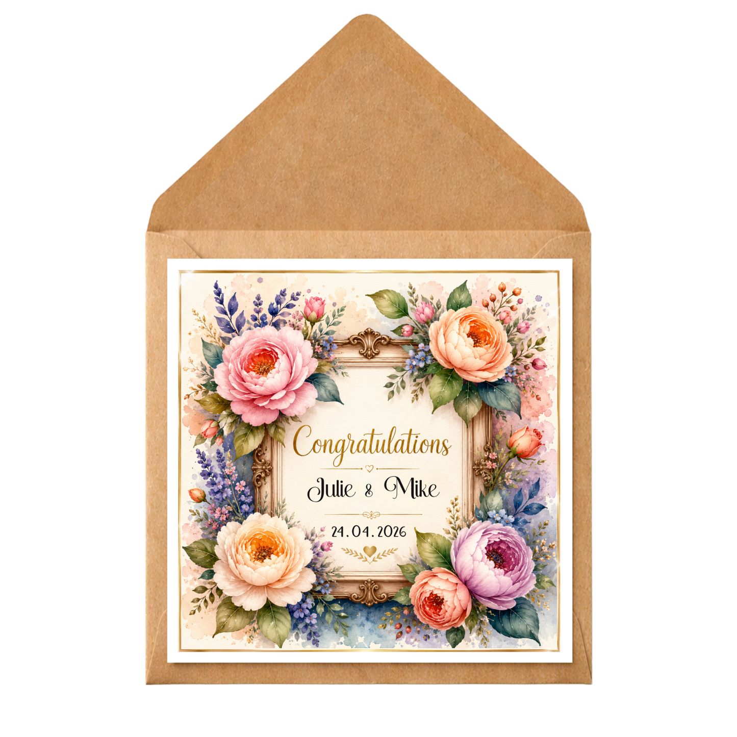 Personalised Wedding Congratulations Card | Floral Wedding Card | Custom Names & Date | Elegant Wedding Keepsake Card