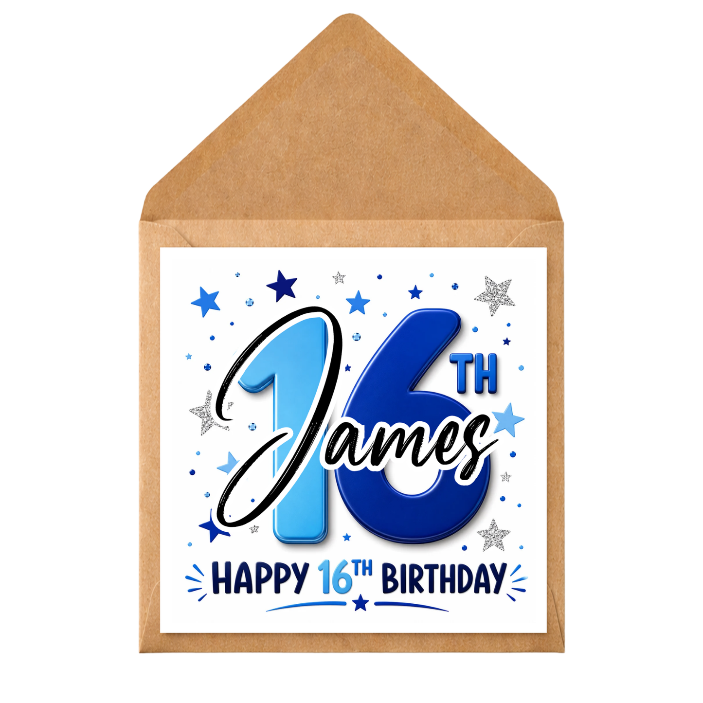 Personalised 16th Birthday Card for Son, Grandson, Brother, Nephew | Custom Name 16th Birthday Card Boy | Blue Sixteenth Birthday Card