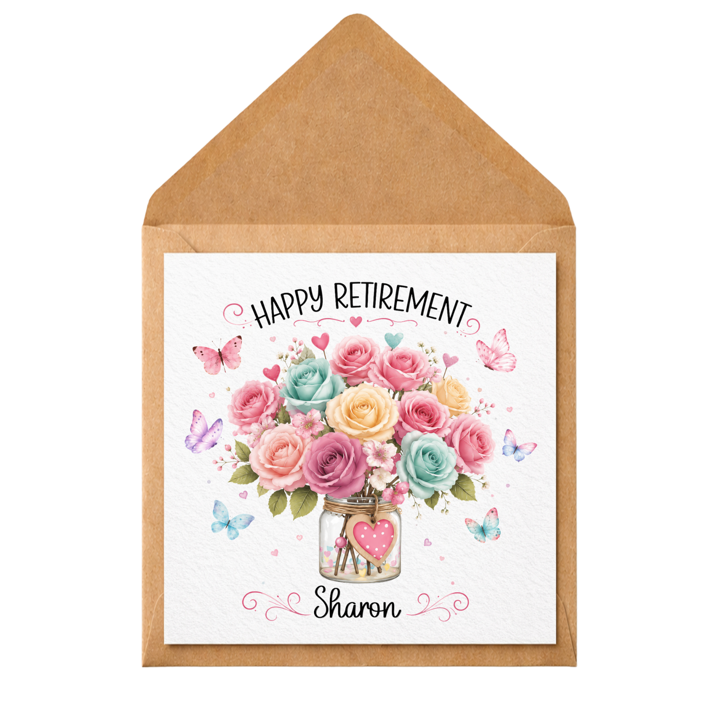 Personalised Retirement Card for Her – Happy Retirement Card with Name – Floral Retirement Card – Custom Retirement Card for Mum Friend Colleague