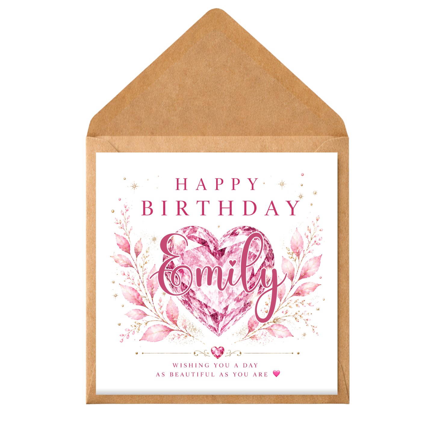 Personalised Birthday Card | Custom Name Birthday Card | Birthday Card for Any Recipient | Luxury Pink Heart Card | Birthday Card for Her