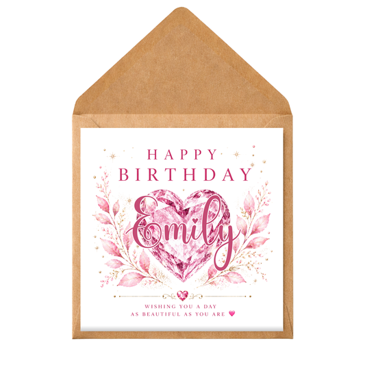 Personalised Birthday Card | Custom Name Birthday Card | Birthday Card for Any Recipient | Luxury Pink Heart Card | Birthday Card for Her