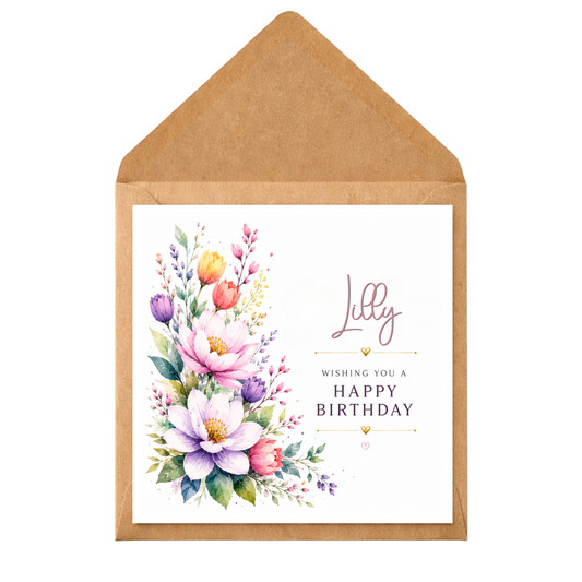 Personalised Floral Birthday Card | Custom Name Birthday Card | Mum Nan Friend Birthday Card | Elegant Flower Birthday Card | Any Age & Recipient