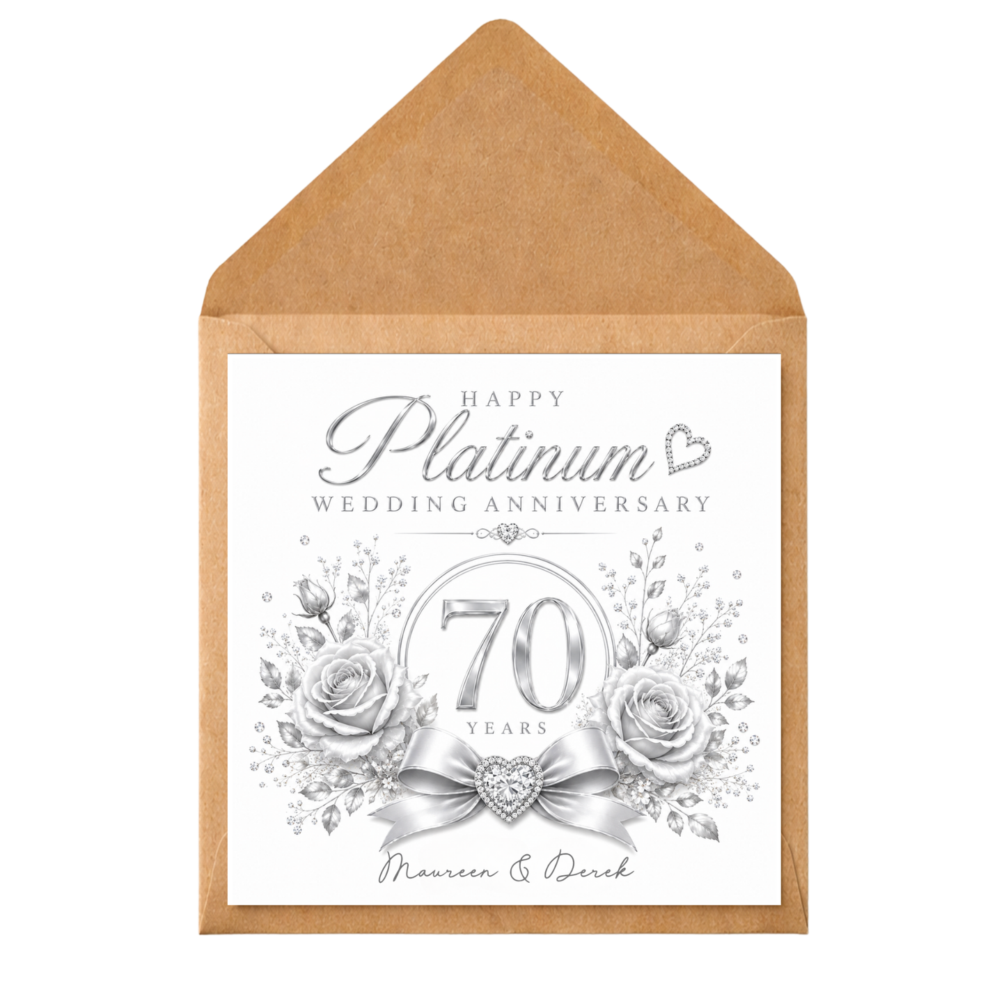 Personalised 70th Platinum Wedding Anniversary Card, 70 Years Married Card, Custom Names Anniversary Card for Couple