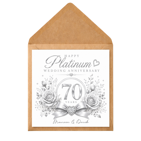 Personalised 70th Platinum Wedding Anniversary Card, 70 Years Married Card, Custom Names Anniversary Card for Couple