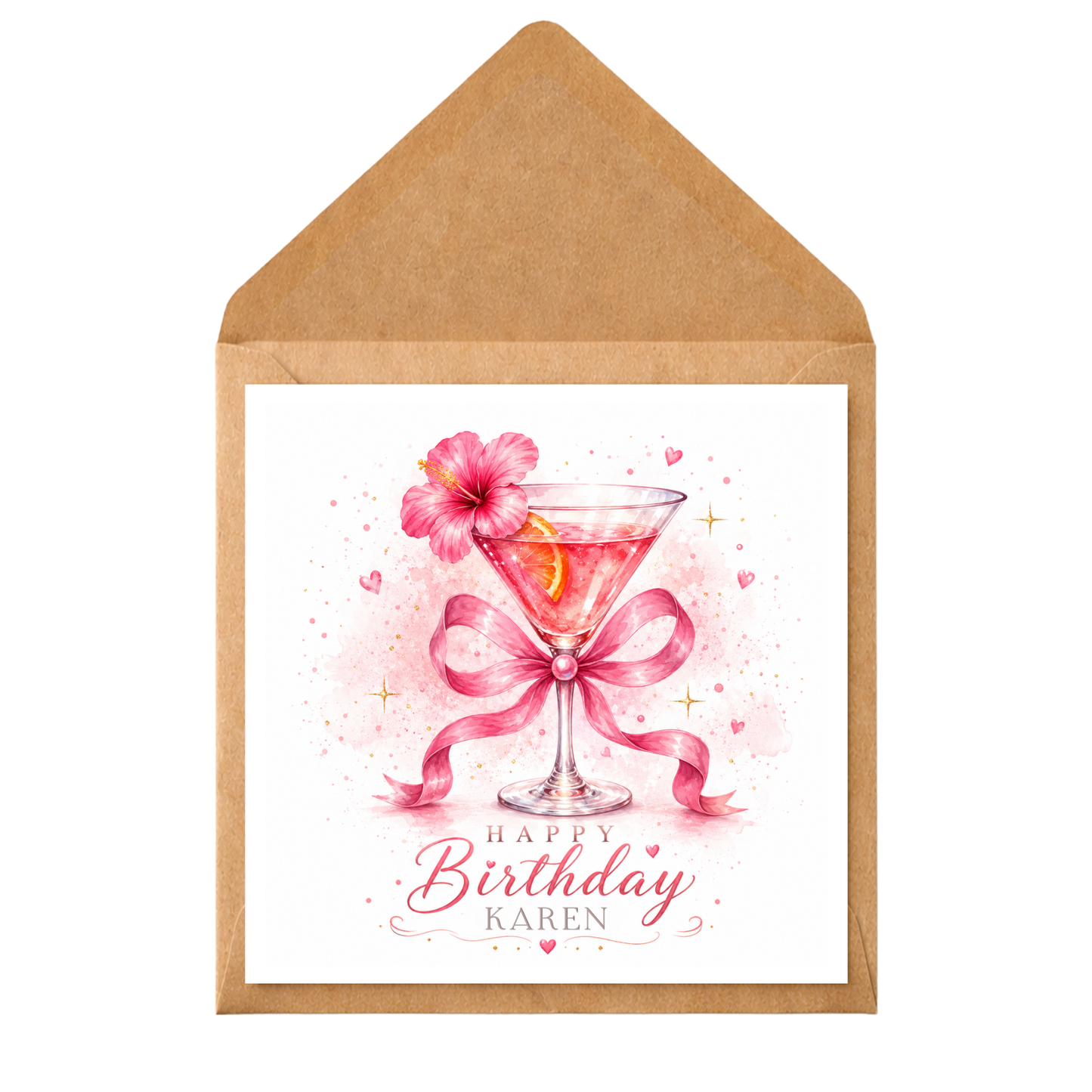 Personalised Cocktail Birthday Card – Pink Martini Birthday Card – Custom Name Birthday Card – Elegant Cocktail Glass Card – Friend Sister Mum Birthday