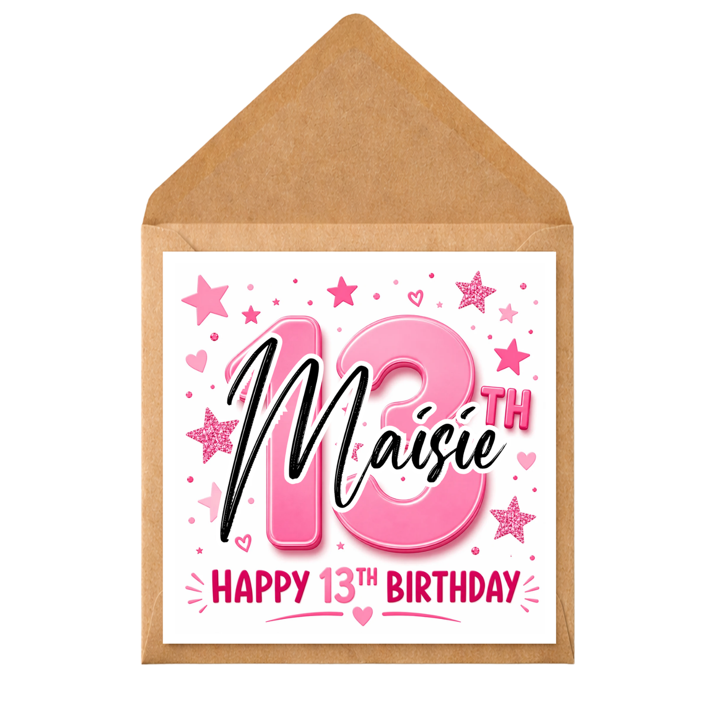Personalised 13th Birthday Card for Girl | Custom Name 13th Birthday Card | Pink Teenage Birthday Card | Thirteenth Birthday Card Daughter Niece