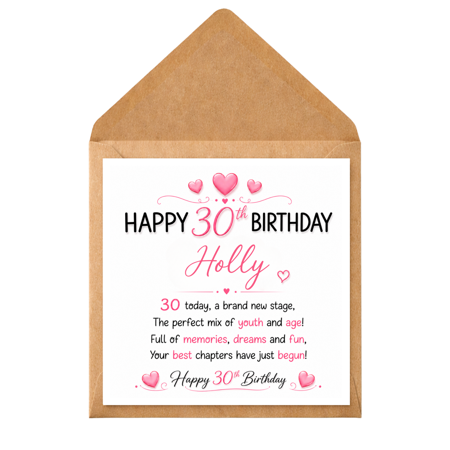 Personalised 30th Birthday Card for Her | Custom Name 30 Birthday Card | Pink Heart 30th Birthday Card | Happy 30th Card Daughter Friend Sister